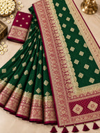 Morpankh Rani Banarasi Silk Saree Green