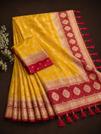 Morpankh Rani Banarasi Silk Saree Yellow