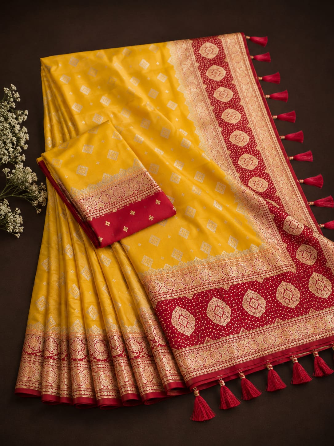 Morpankh Rani Banarasi Silk Saree Yellow