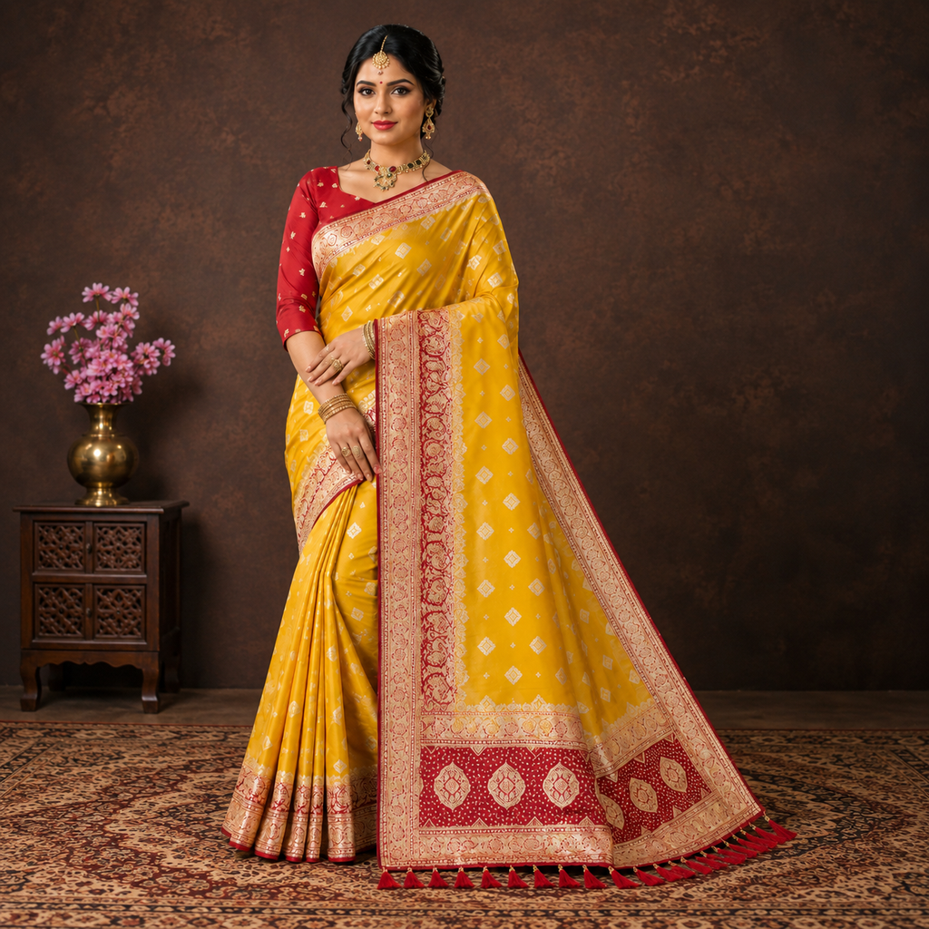 Morpankh Rani Banarasi Silk Saree Yellow