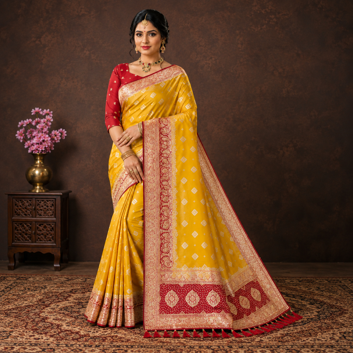Morpankh Rani Banarasi Silk Saree Yellow
