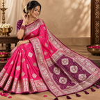 Morpankh Rani Banarasi Silk Saree  Pink