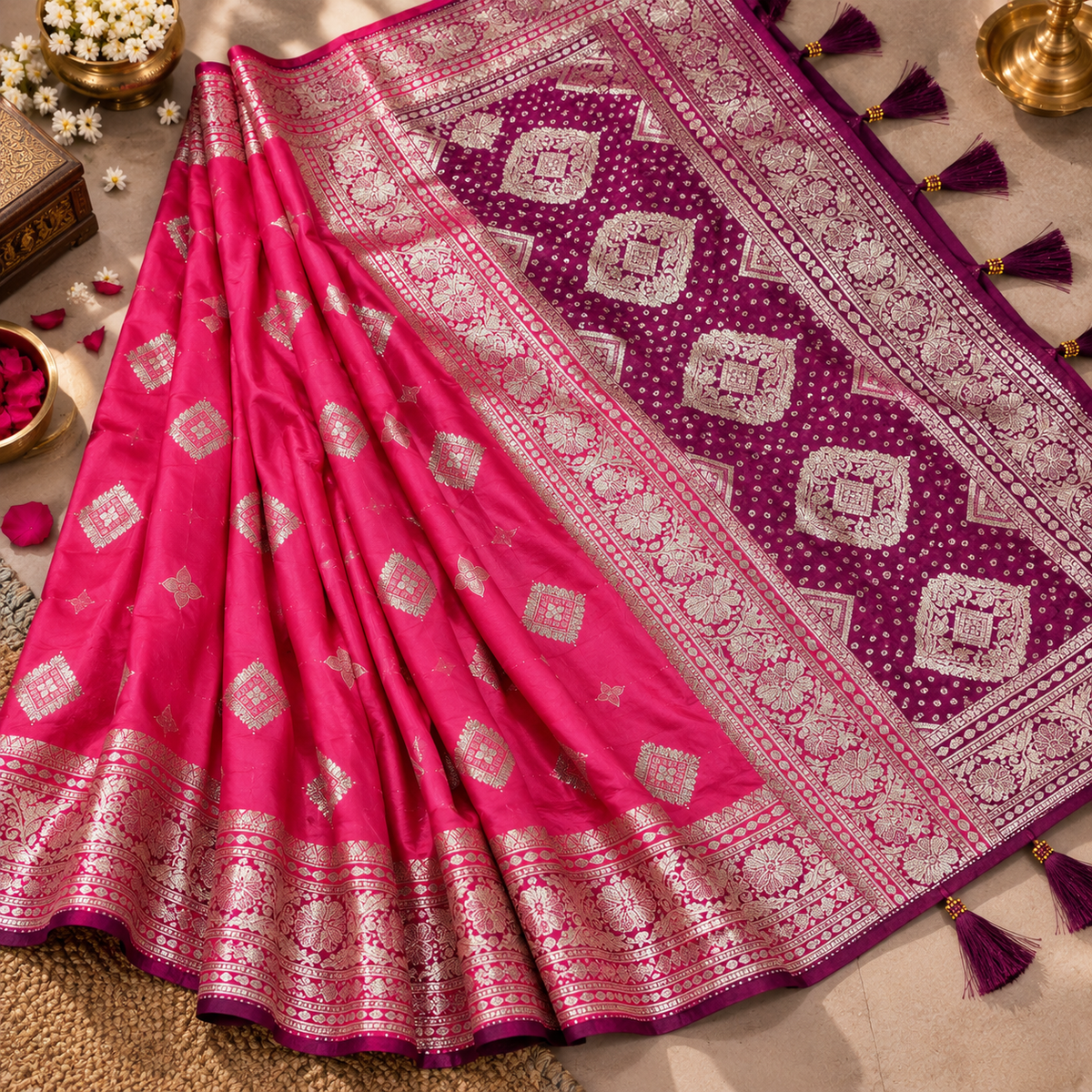 Morpankh Rani Banarasi Silk Saree  Pink