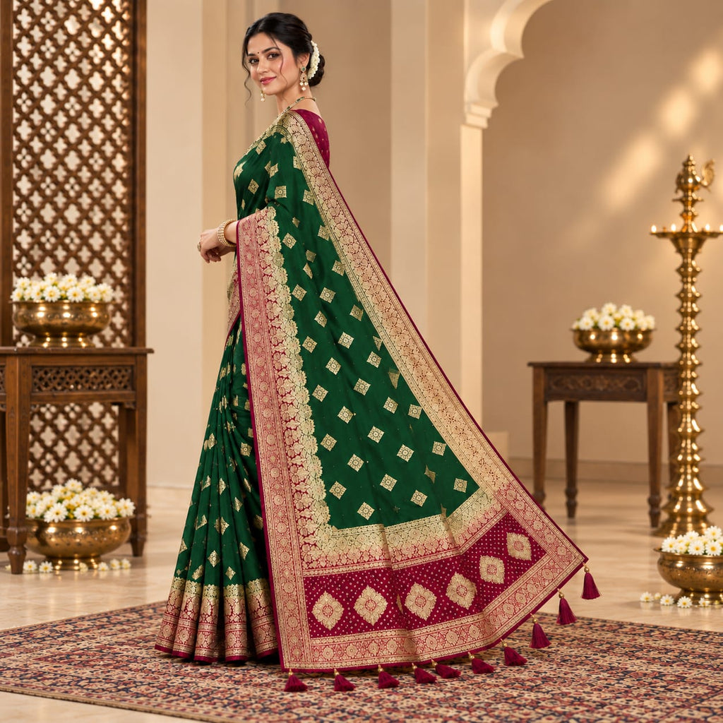 Morpankh Rani Banarasi Silk Saree Green