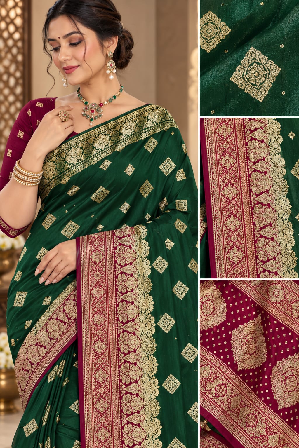 Morpankh Rani Banarasi Silk Saree Green