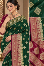 Morpankh Rani Banarasi Silk Saree Green