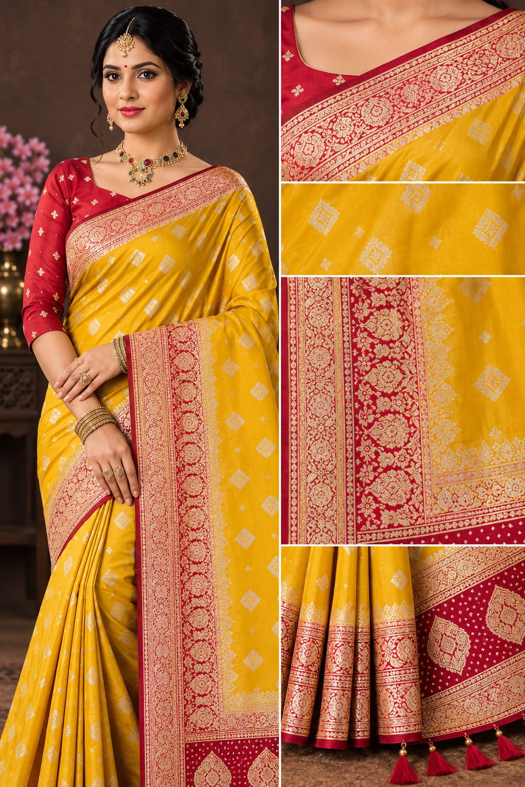 Morpankh Rani Banarasi Silk Saree Yellow