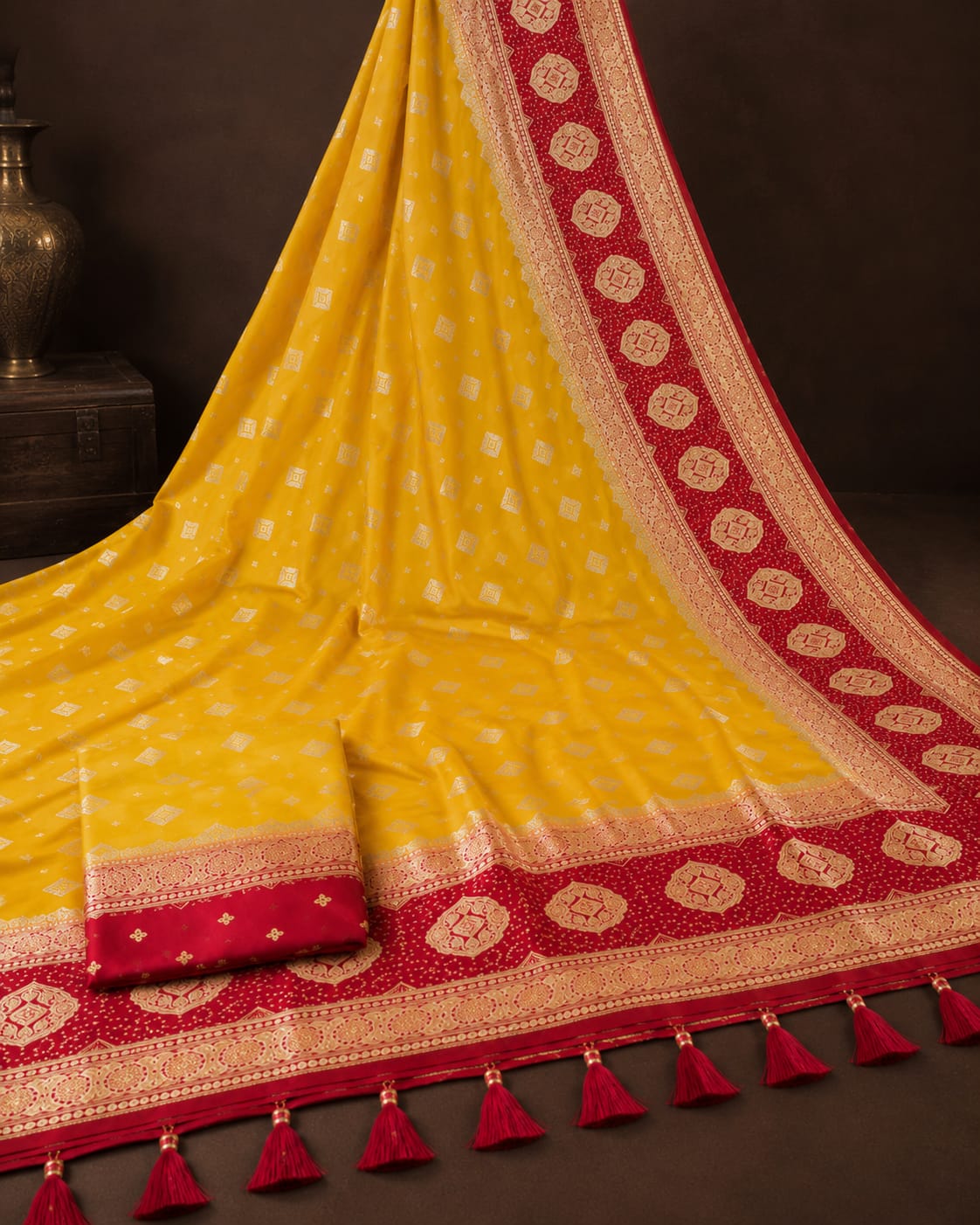 Morpankh Rani Banarasi Silk Saree Yellow